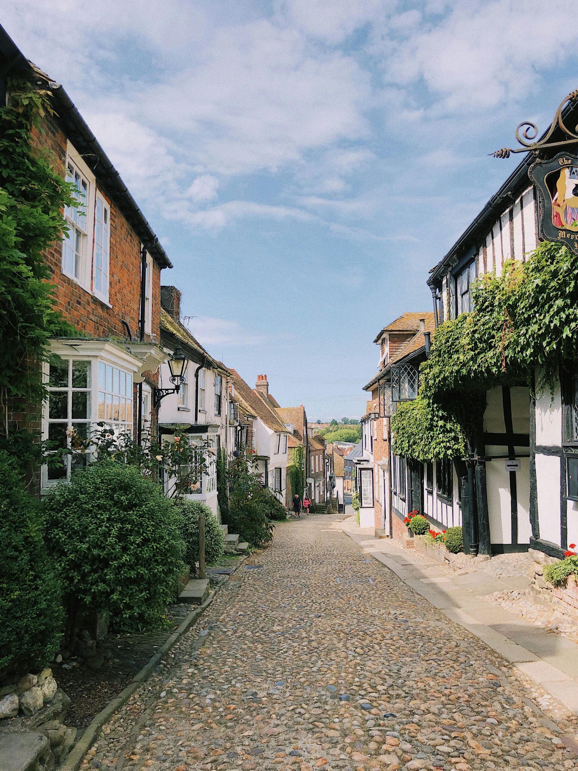 Old english village with cobbled street